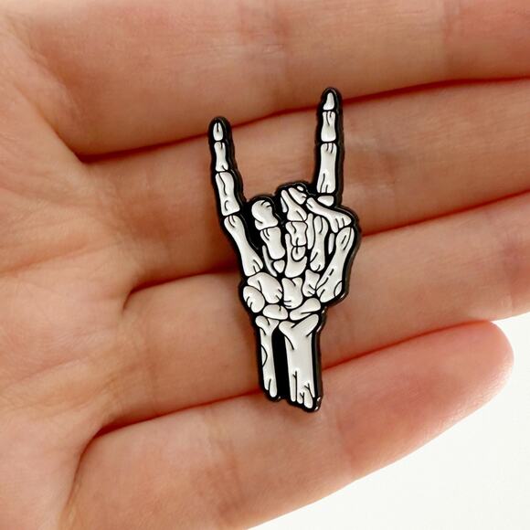 Rock On Skeleton Pin, Novelty Jewelry Accessory, Fun Punk Bones Creepy - Picture 1 of 2